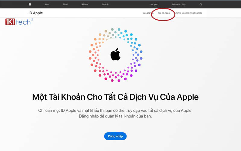 Click vào “Tạo ID Apple”